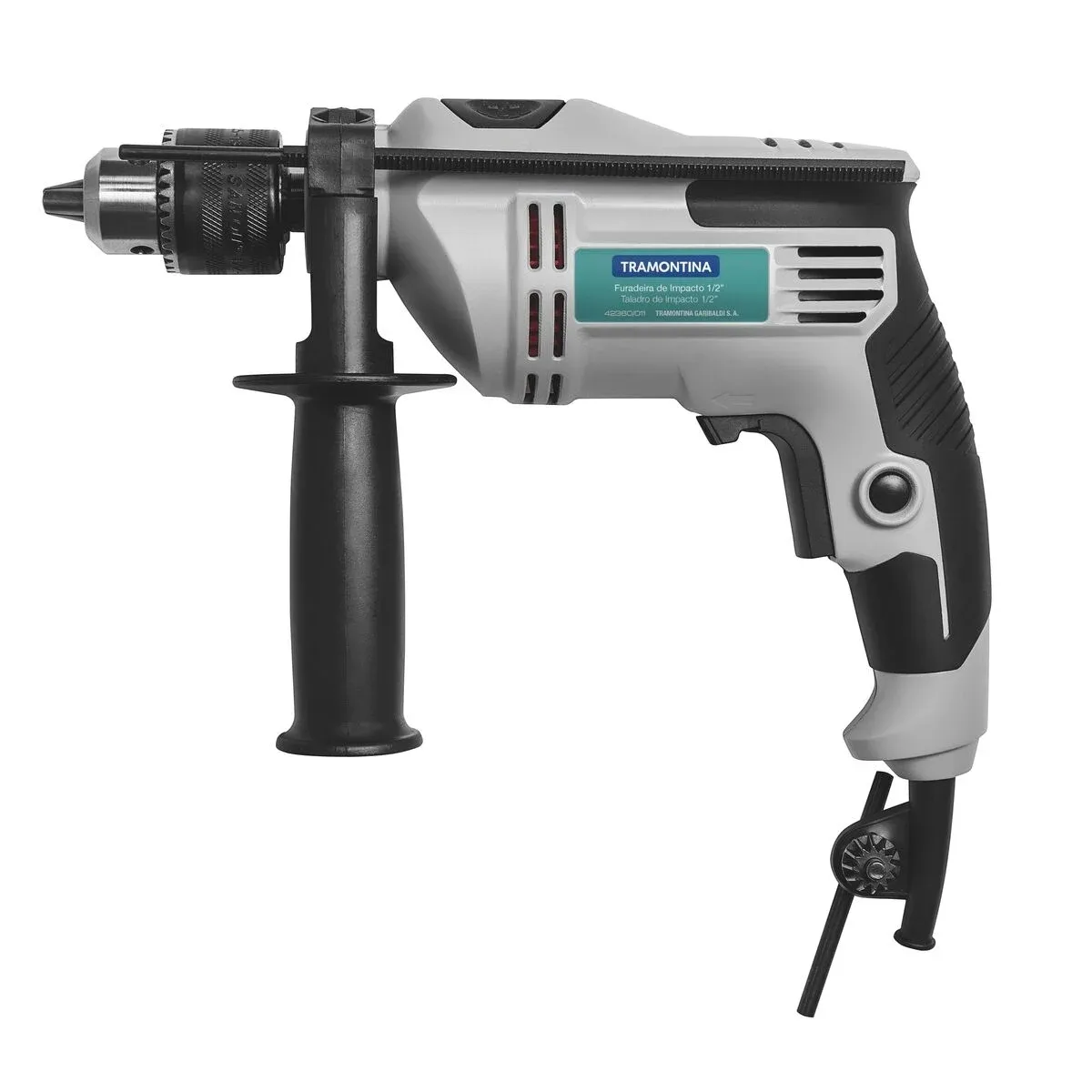 Furadeira De Impacto 500w 1/2'' 127V Com Empunhadura Auxiliar e Sistema De Reversão Tramontina